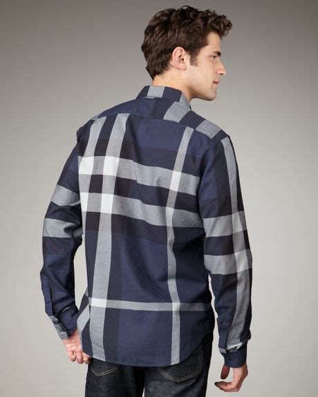 burberry brit navy checked shirt|Check Linen Shirt in Bright navy .